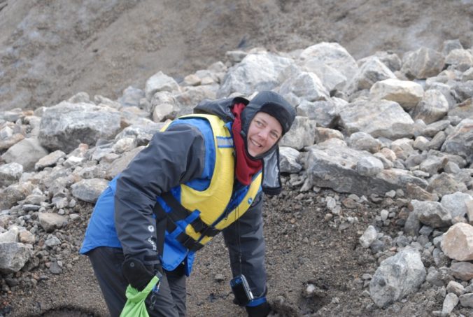 Trish touches a glacier